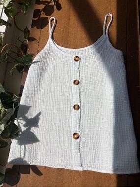 White Textured Tank Top Faux Button Cami Spaghetti Strap Summer Top